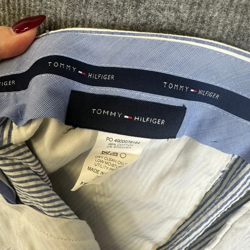 Tommy Hilfiger Mens Seersucker Striped Dress Pants Blue White 38W x 30L